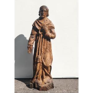 Sculpture  ancienne en bois sculpté d’un moine un saint ou un apôtre fin du XVIe au début du XV