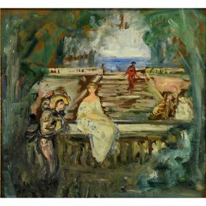 Pierre Laprade Personnages dans un parc Huile sur panneau bois Début XX -ème
