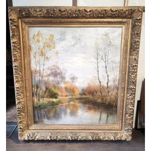 Armand Guéry Oil On Canvas Autumn On The “suippe” Orainville 1895