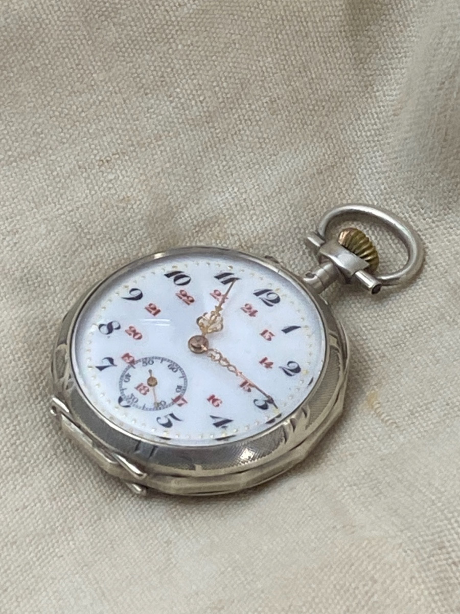 Parrenin Hp Pocket Watch In Silver Enhanced With Gold, 1880-photo-3