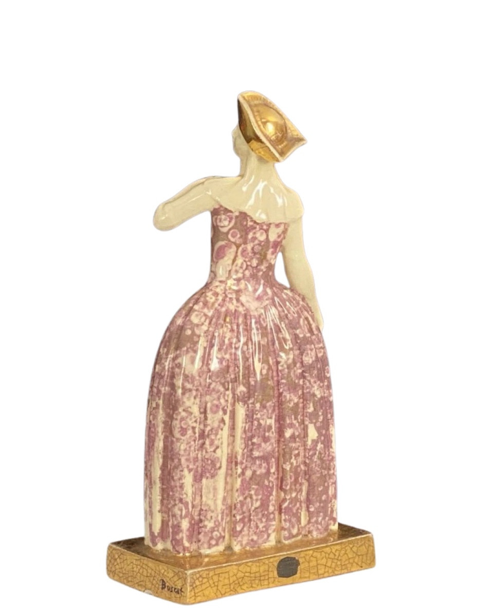 Statuette En Craquelé Polychrome De Marcel Renson,  43cm Art Déco-photo-3