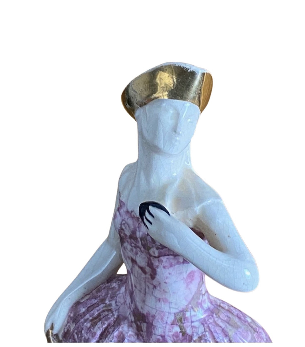 Statuette En Craquelé Polychrome De Marcel Renson,  43cm Art Déco-photo-4