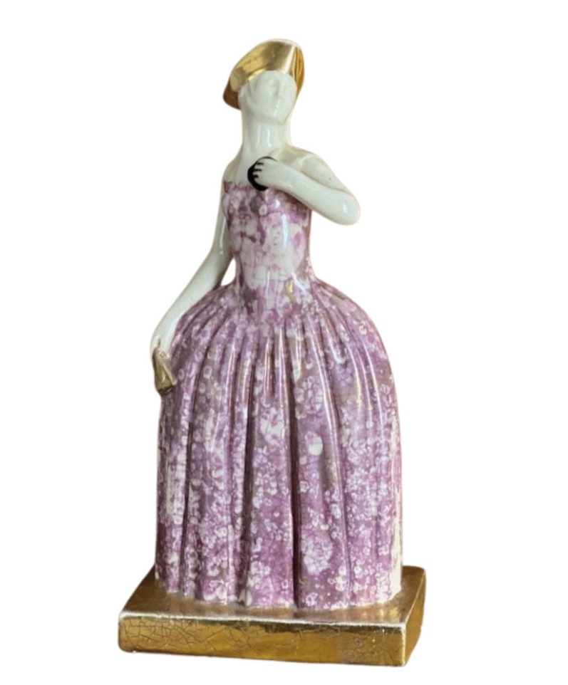 Statuette En Craquelé Polychrome De Marcel Renson,  43cm Art Déco
