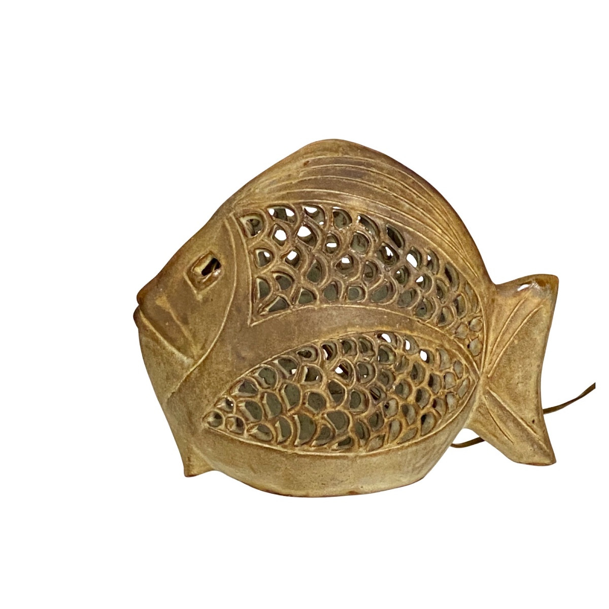 Agnès ESCALA : lampe en céramique ajourée, poisson XXe-photo-2