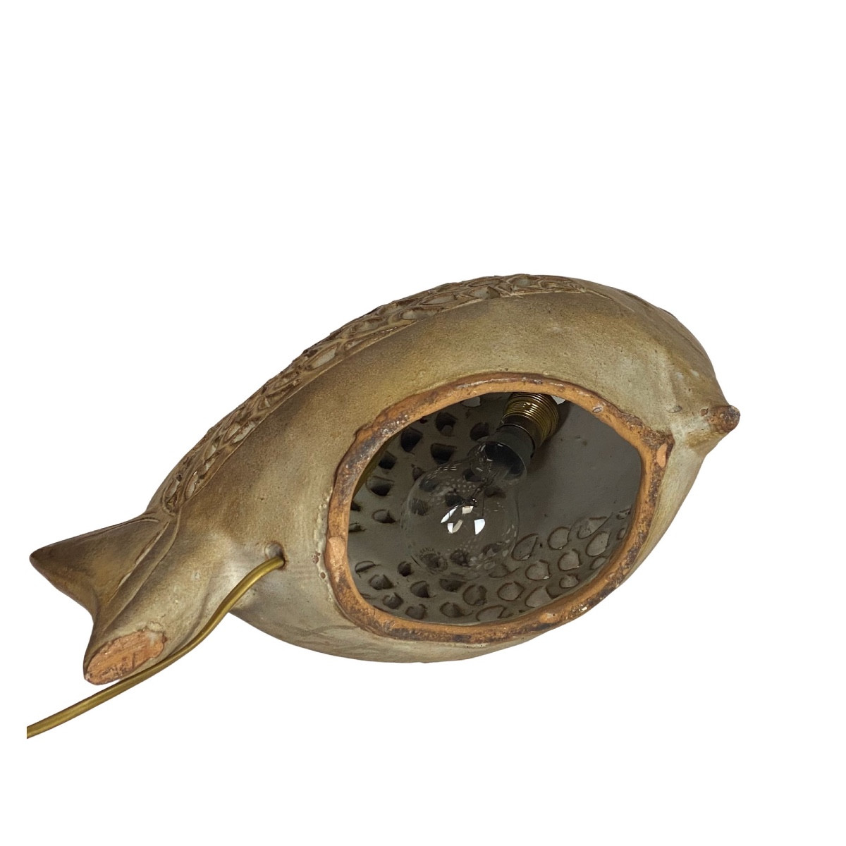 Agnès ESCALA : lampe en céramique ajourée, poisson XXe-photo-1