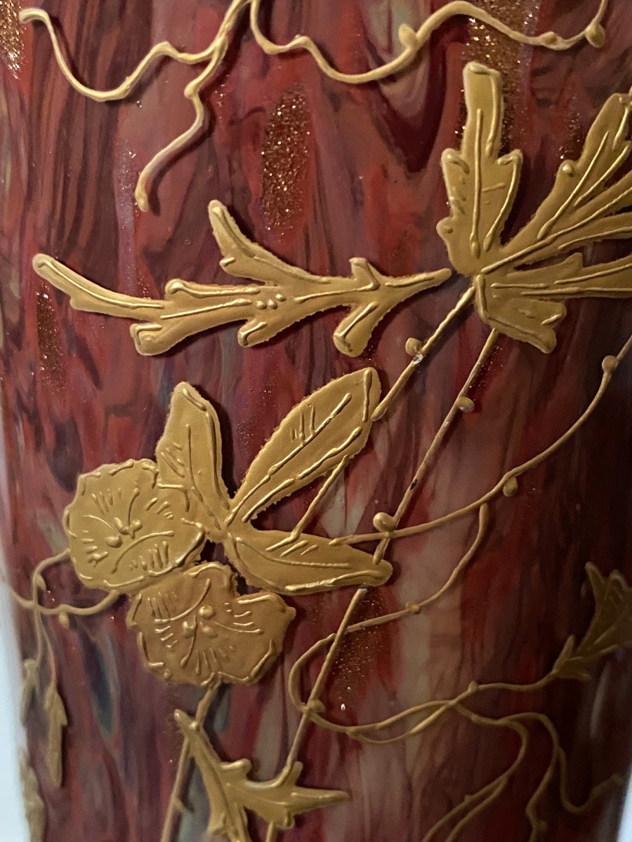 Paire de vases LEGRAS Pompéi , Verre Art Nouveau 1890 25cm-photo-1