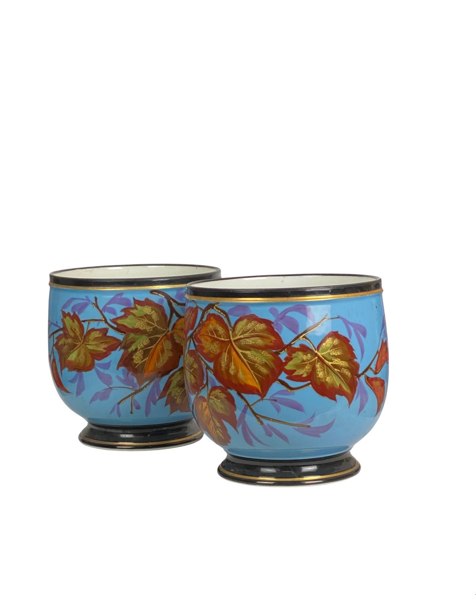Paire de Cache-pots en porcelaine de Paris fin XIXe-photo-2
