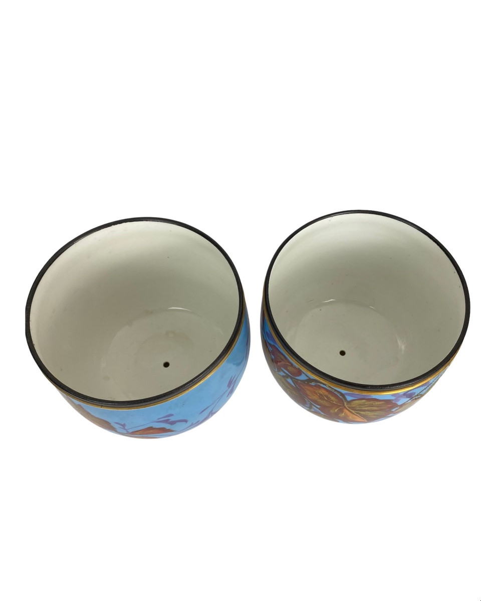 Paire de Cache-pots en porcelaine de Paris fin XIXe-photo-1