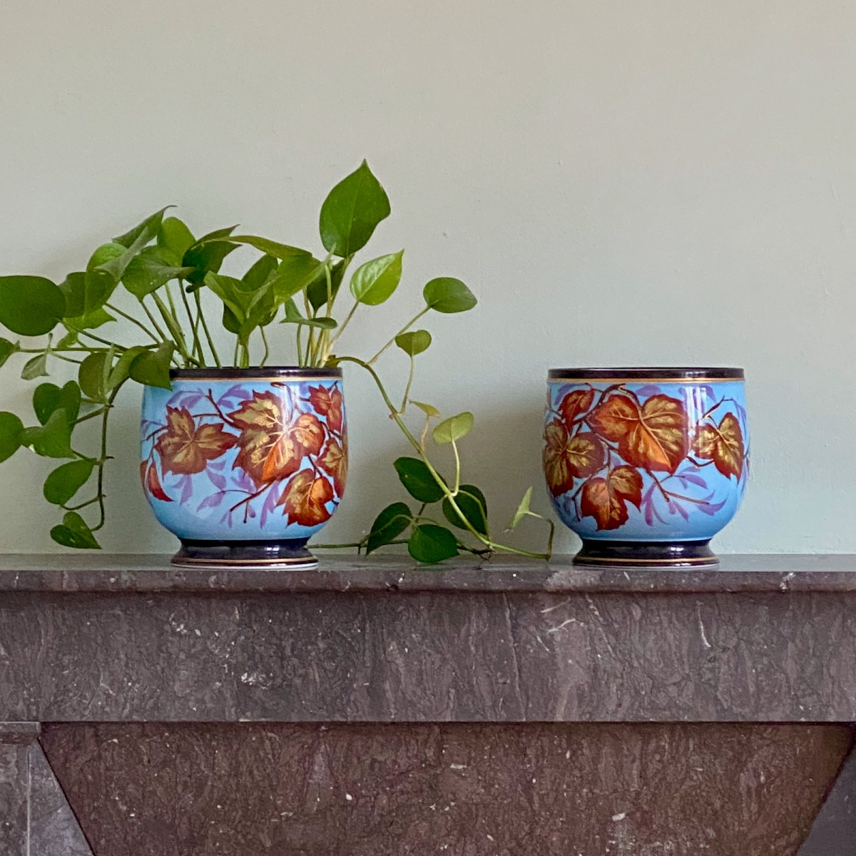 Paire de Cache-pots en porcelaine de Paris fin XIXe-photo-2