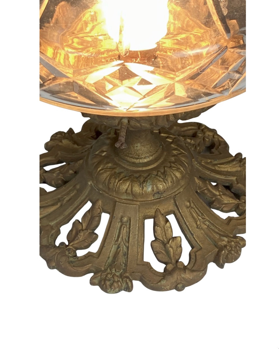 Plafonnier Cristal Taillé et Bronze Fin XIXe-photo-2