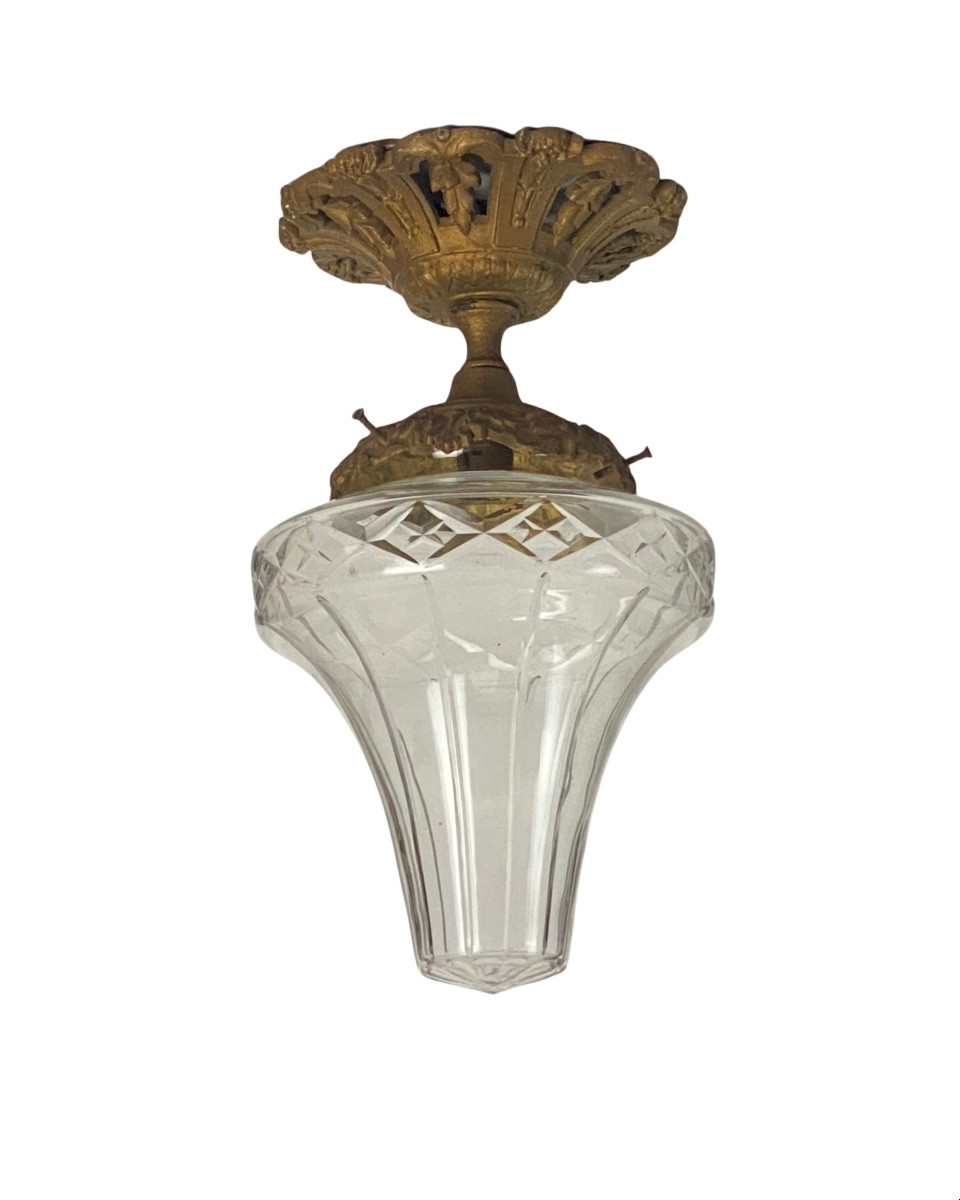 Plafonnier Cristal Taillé et Bronze Fin XIXe