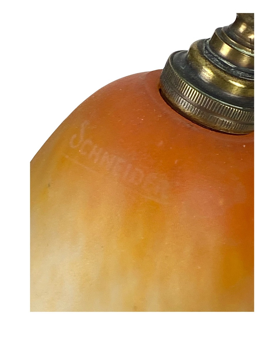 Art Nouveau Lamp, Bronze, Pâte De Verre, Signed Schneider-photo-3