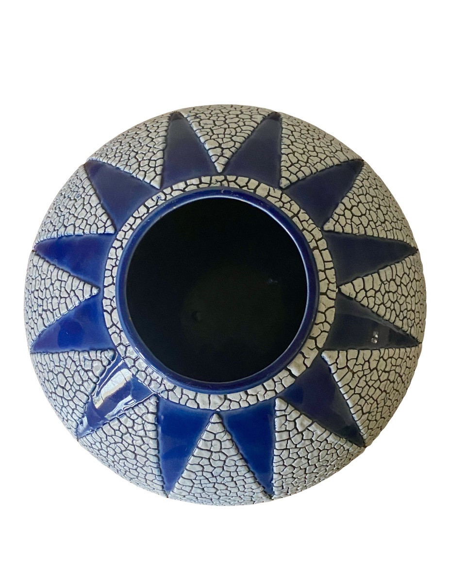 Vase Art Déco Faïence émaillé bleu Saint Clément,1930-photo-2