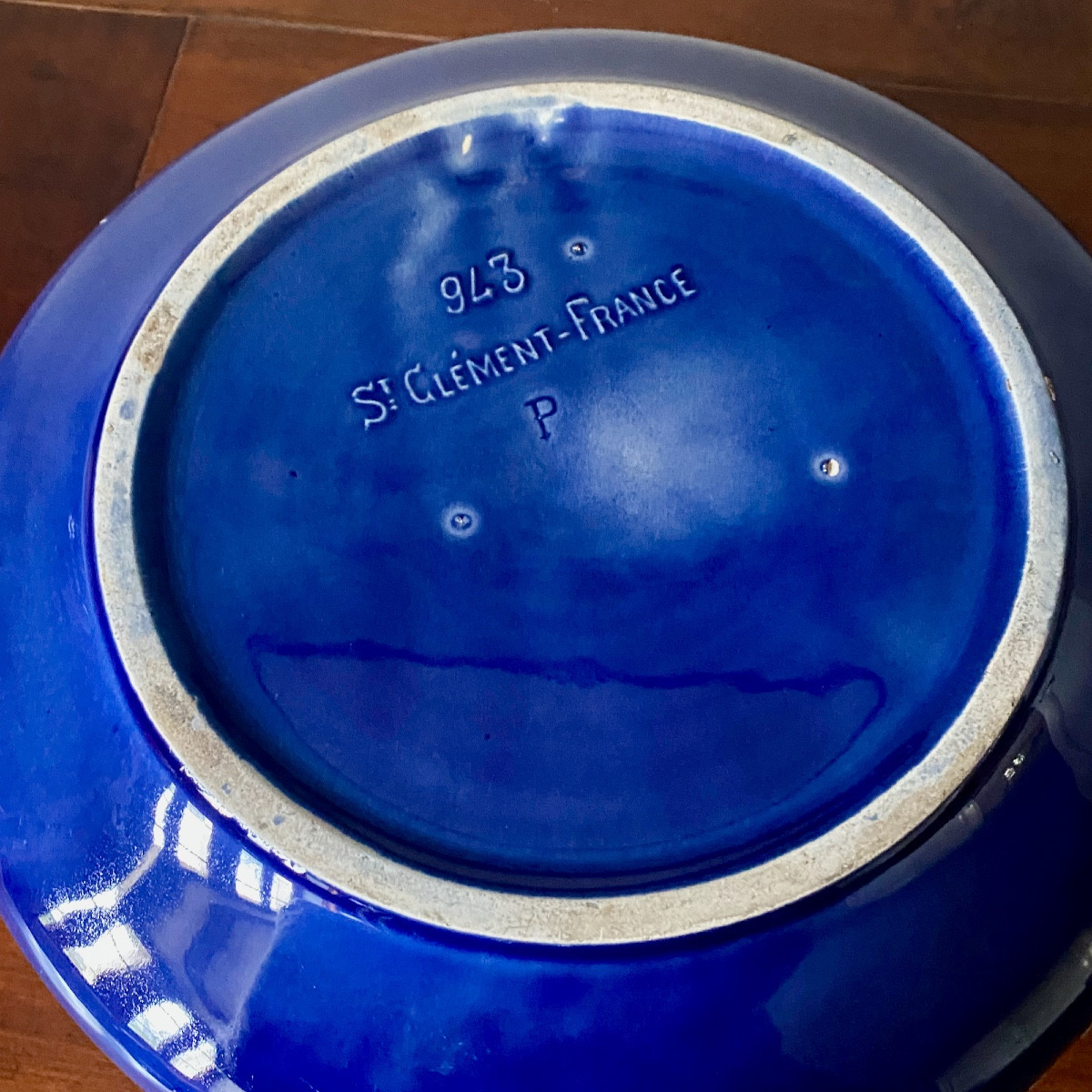 Vase Art Déco Faïence émaillé bleu Saint Clément,1930-photo-4