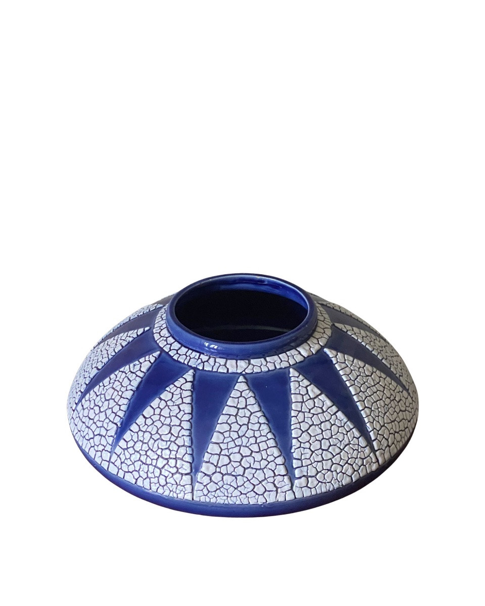Vase Art Déco Faïence émaillé bleu Saint Clément,1930-photo-4