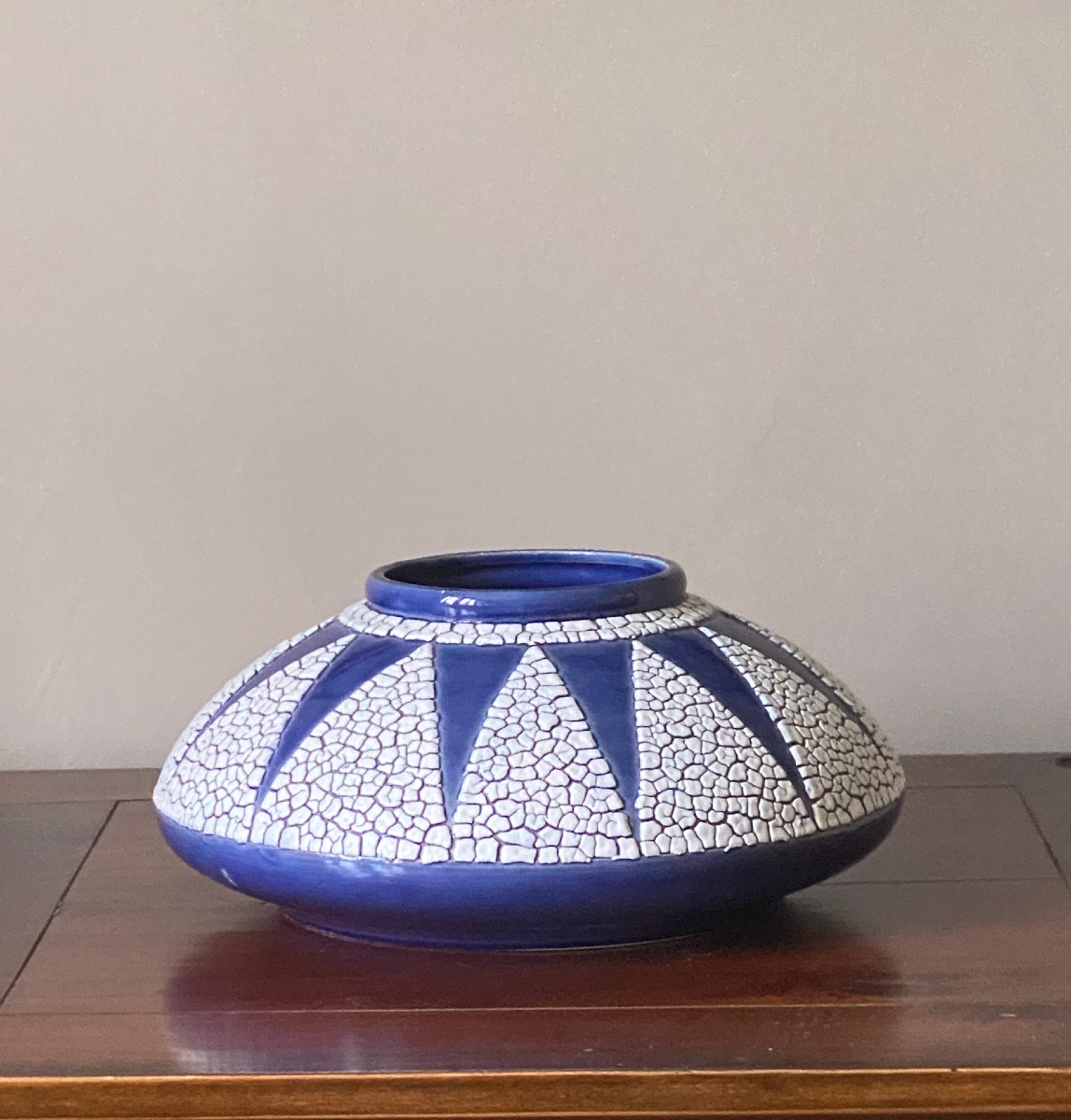 Vase Art Déco Faïence émaillé bleu Saint Clément,1930-photo-1