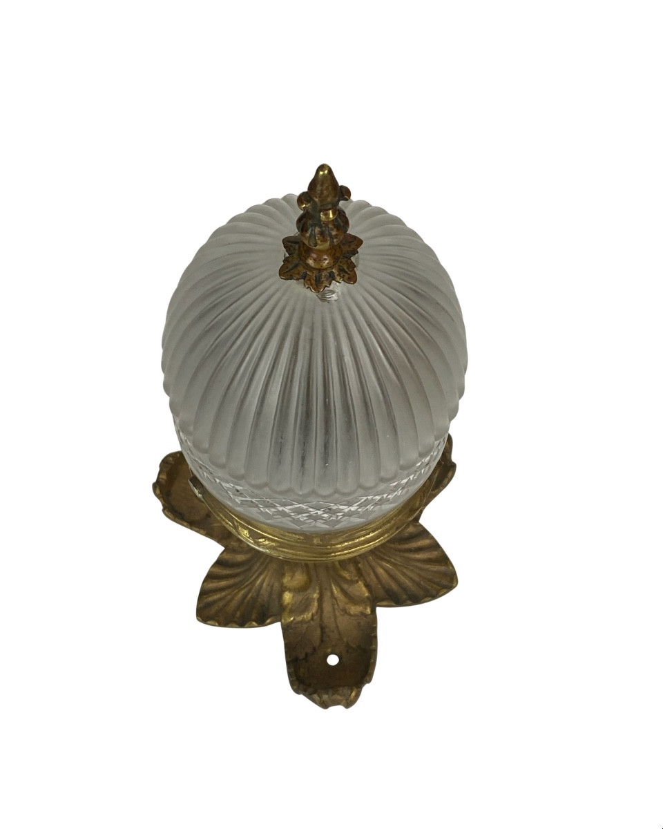 Petit Plafonnier Cristal Taillé et Bronze Fin XIXe-photo-2