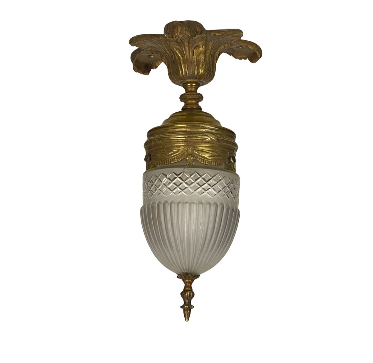 Petit Plafonnier Cristal Taillé et Bronze Fin XIXe
