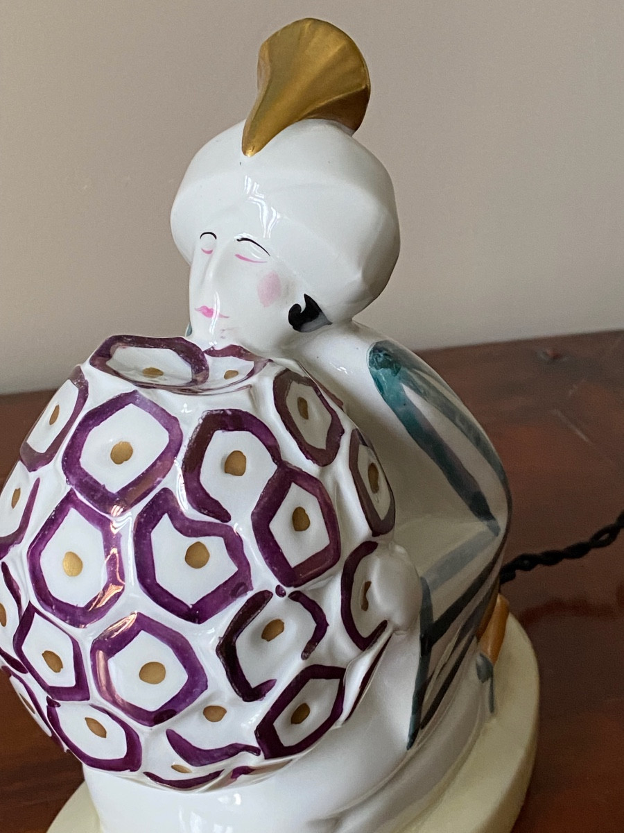 Veilleuse en porcelaine de Limoges Art Déco, Femme au Turban 1930-photo-4