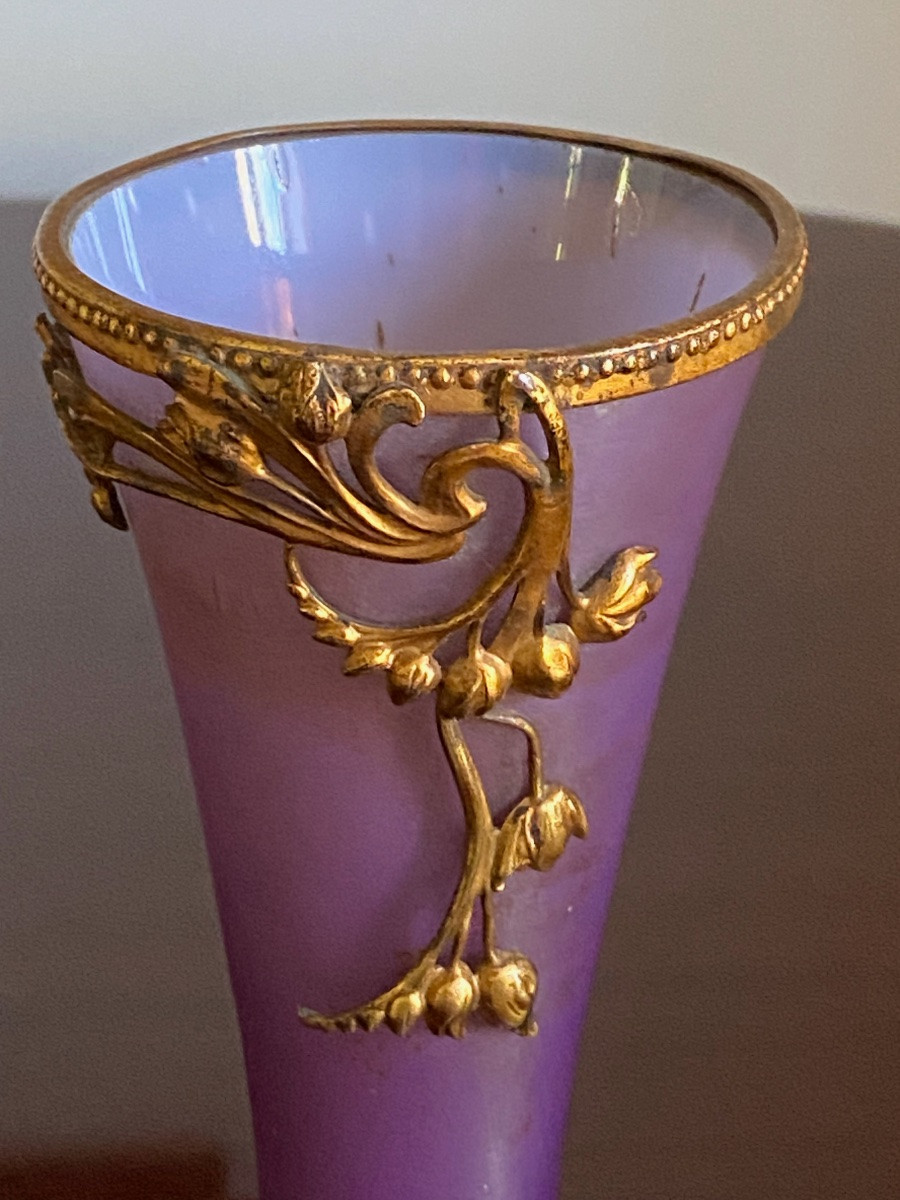 Art Nouveau Bohemian Vase In  Amethyst Satin  Glass, Gold Decoration, Glassware, Circa 1900-photo-3