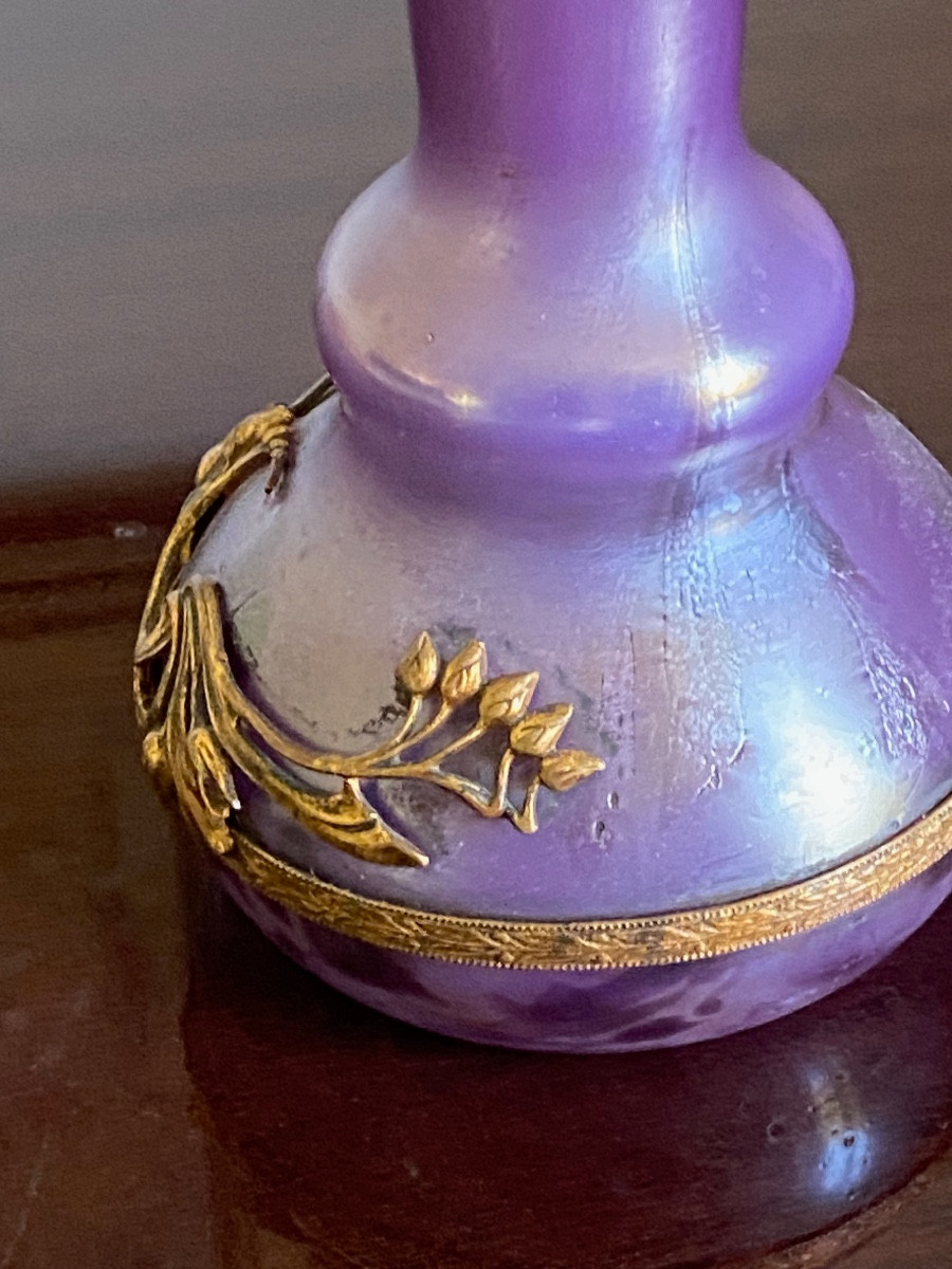 Art Nouveau Bohemian Vase In  Amethyst Satin  Glass, Gold Decoration, Glassware, Circa 1900-photo-1