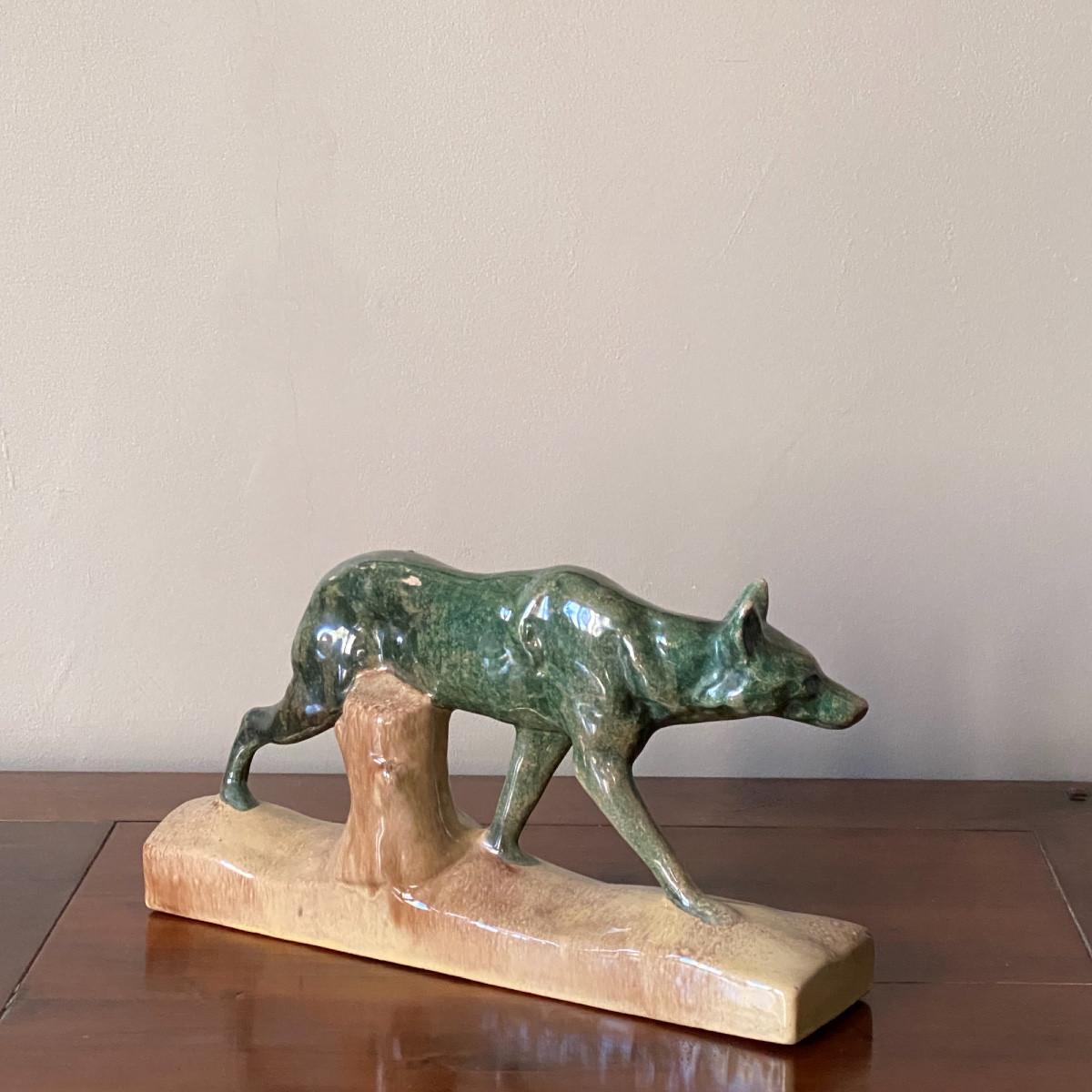 Glazed Ceramic Wolf, Foëcy School, Attributed To The Workshop Of Louis Lourioux, Art Deco-photo-2