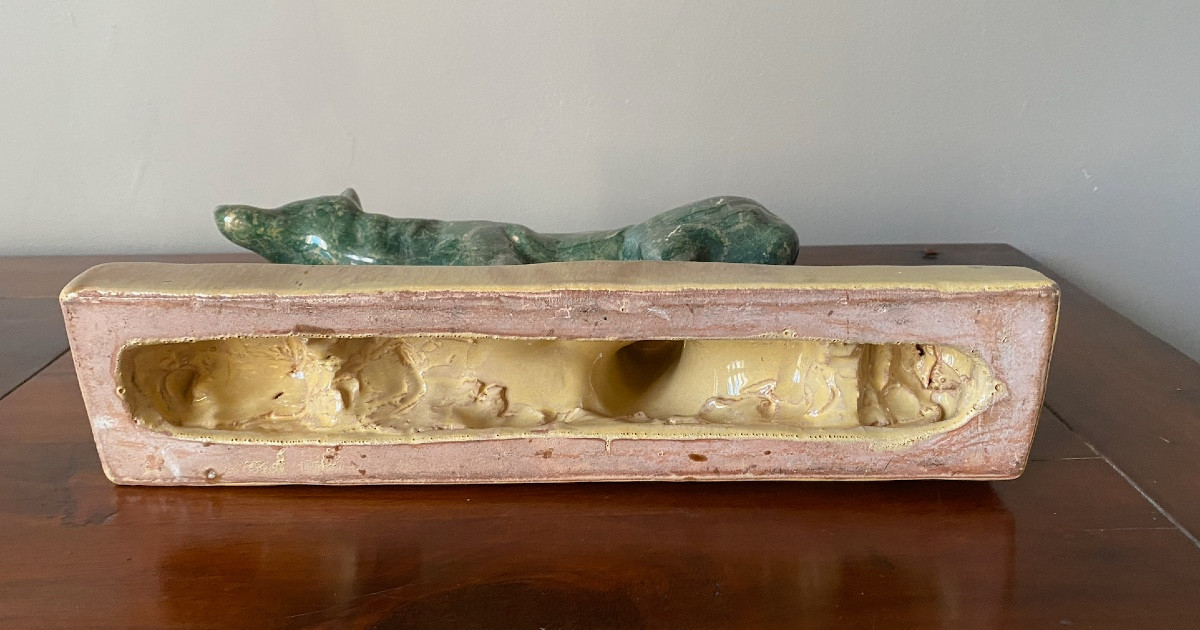Glazed Ceramic Wolf, Foëcy School, Attributed To The Workshop Of Louis Lourioux, Art Deco-photo-1