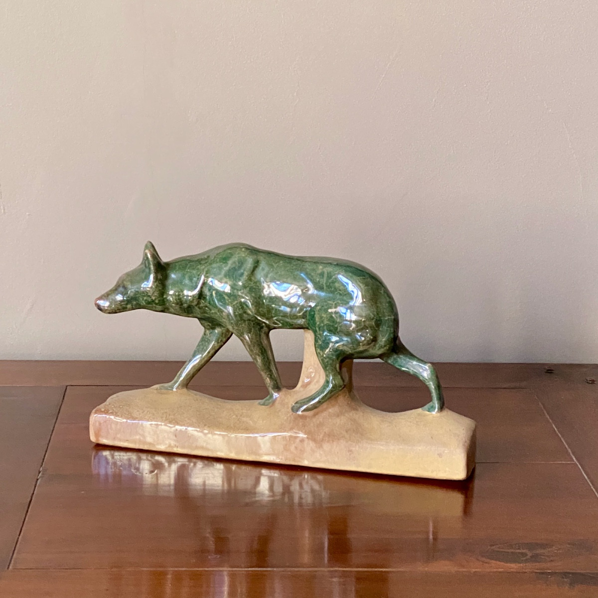 Glazed Ceramic Wolf, Foëcy School, Attributed To The Workshop Of Louis Lourioux, Art Deco