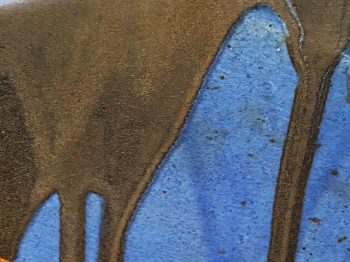 Léon Pointu  Vase Art Déco géométrique en grès émaillé bleu à coulures brunes, vers 1925-photo-5