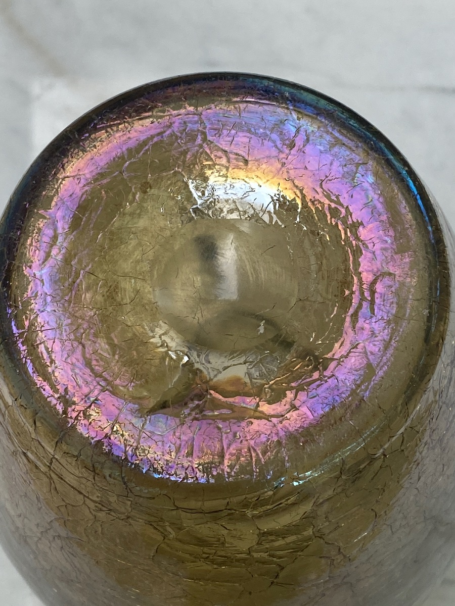 Grande cruche en verre irisé craquelé Bohême, vers 1900-photo-3