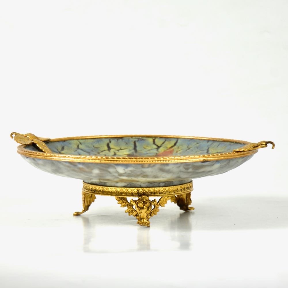 Louis Dage: Art Deco Glazed Ceramic Coupe Mounted On A Gilt Metal Base, Circa 1930-photo-2