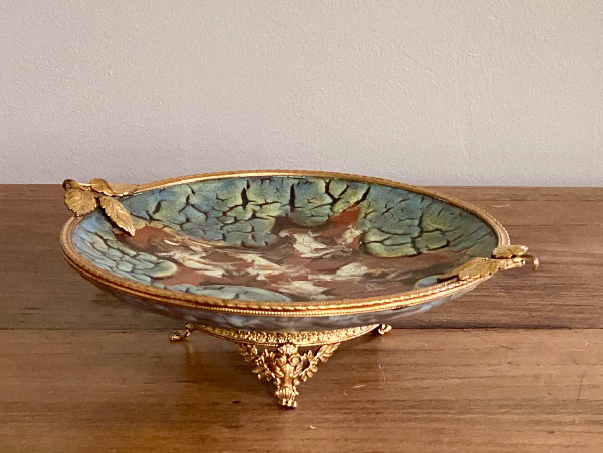 Louis Dage: Art Deco Glazed Ceramic Coupe Mounted On A Gilt Metal Base, Circa 1930