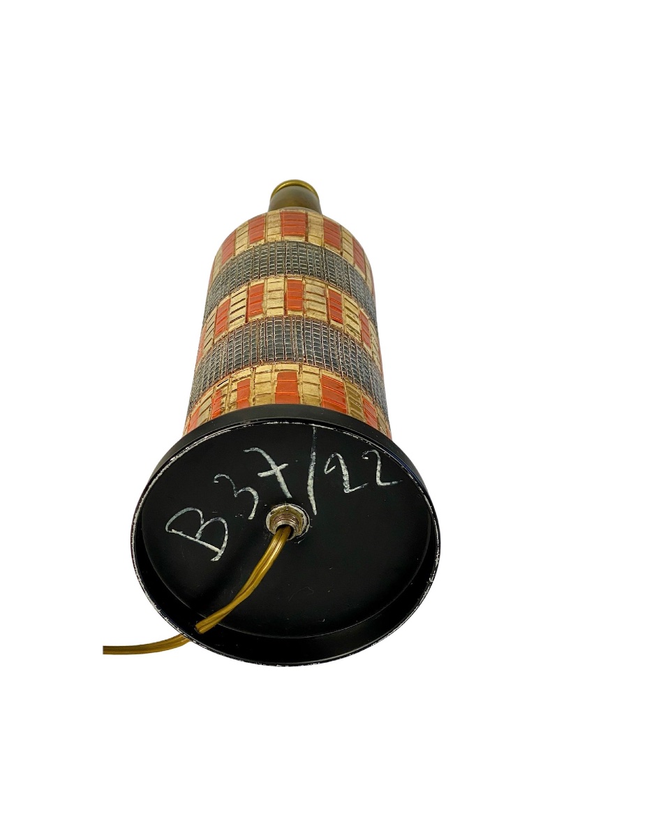 Ceramic Lamp Attributed To Bitossi – Italy, 1970s – Orange, Brown, And Gold Design-photo-3