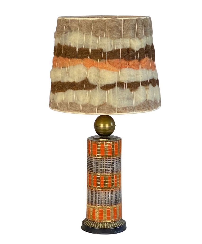 Lampe en céramique attribuée à Bitossi – Italie, années 1970 – décor orange, brun et or-photo-2