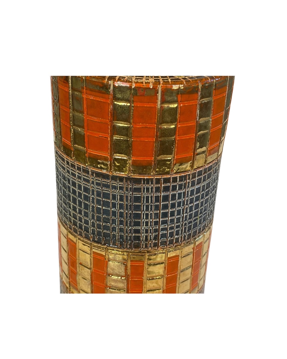 Ceramic Lamp Attributed To Bitossi – Italy, 1970s – Orange, Brown, And Gold Design-photo-1
