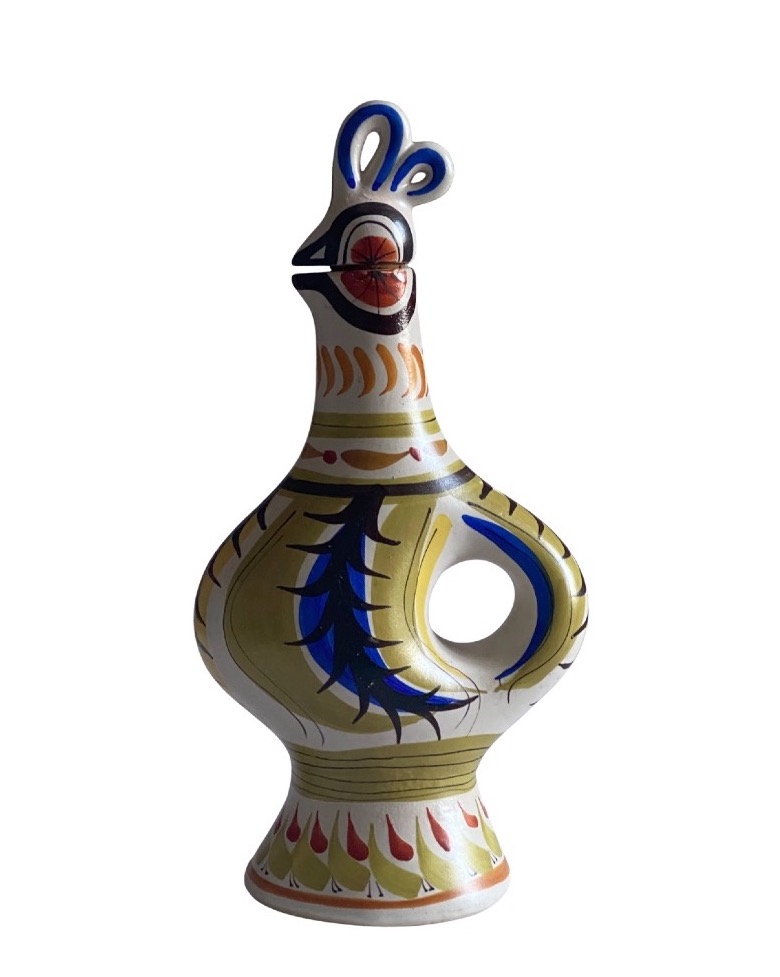 Zoomorphic Bottle, Rooster, Kéraluc Quimper, Pierre Toulhoat, 1950s