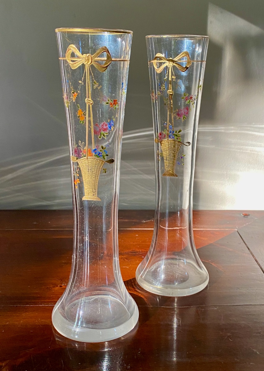 Pair Of Polychrome And Gilt Enameled Glass Vases, Bohemia, Circa 1900 — Josephinenhütte-photo-3