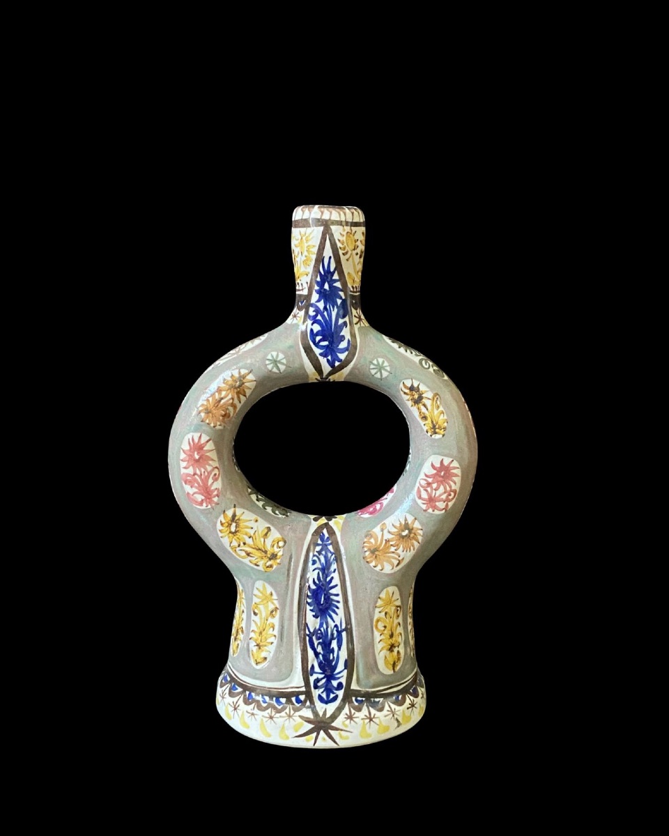 Polychrome Stoneware Candleholder By Kéraluc, Signed André L’helguen, 34cm C1970-photo-2