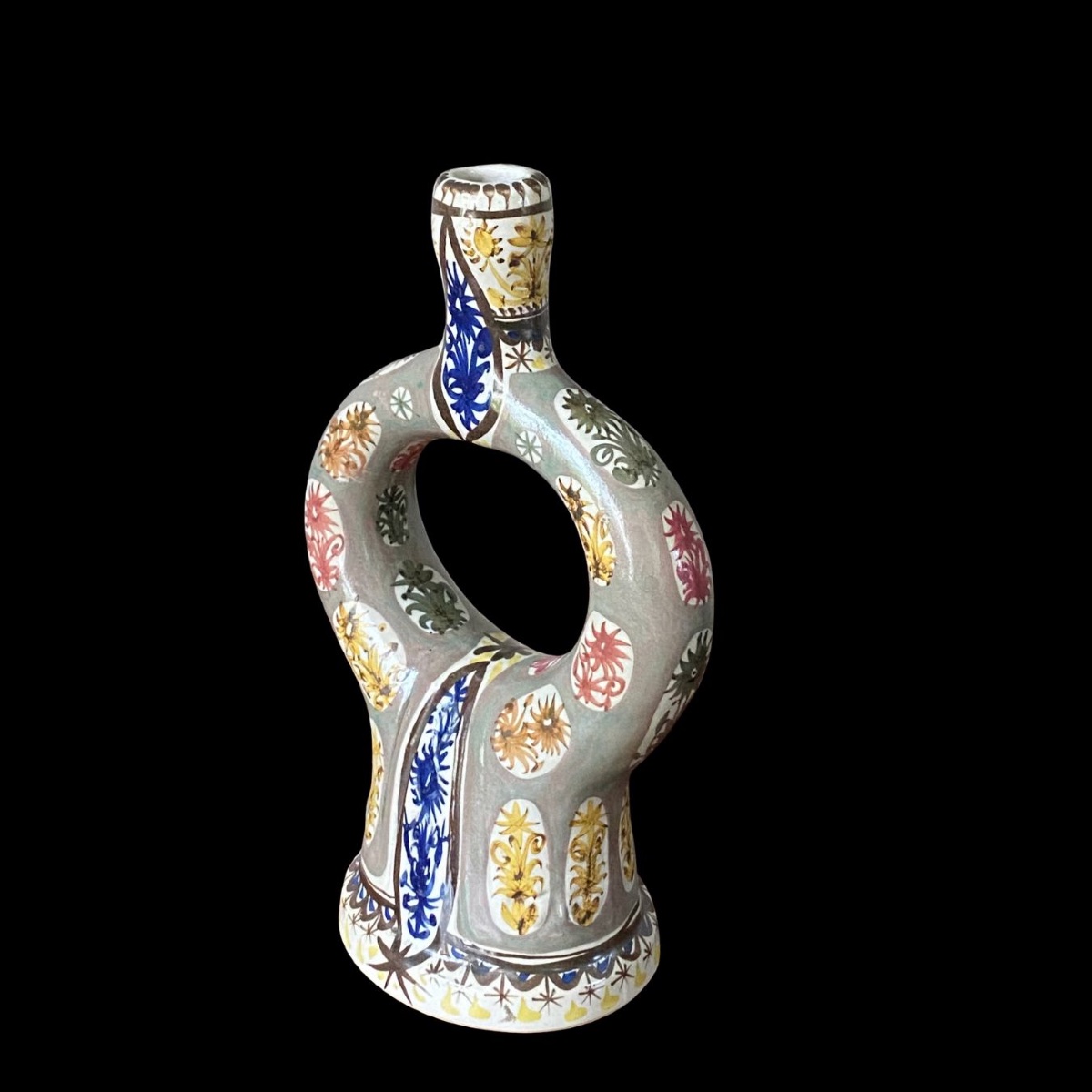 Polychrome Stoneware Candleholder By Kéraluc, Signed André L’helguen, 34cm C1970-photo-3