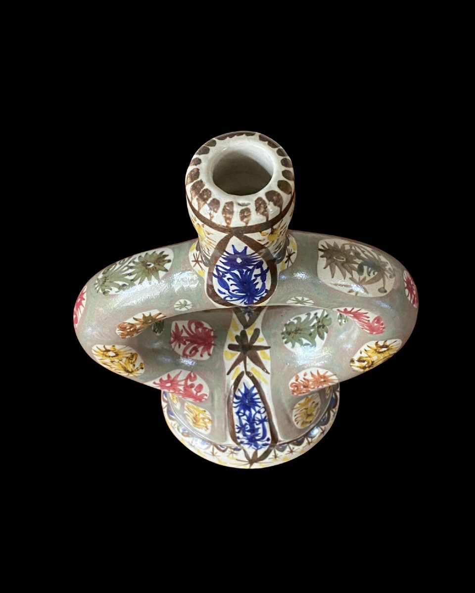 Polychrome Stoneware Candleholder By Kéraluc, Signed André L’helguen, 34cm C1970-photo-4