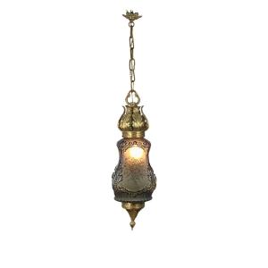 Large 19thc Ceiling Light With Opaque Glass Shade And Bronze Mount