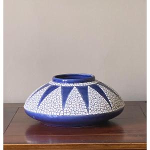 Vase Art Déco Faïence émaillé bleu Saint Clément,1930