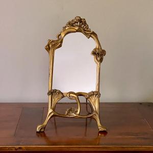 Auguste Moreau (1834–1917)  “ombelles” Gilded Pewter Table Mirror, Art Nouveau, Circa 1900