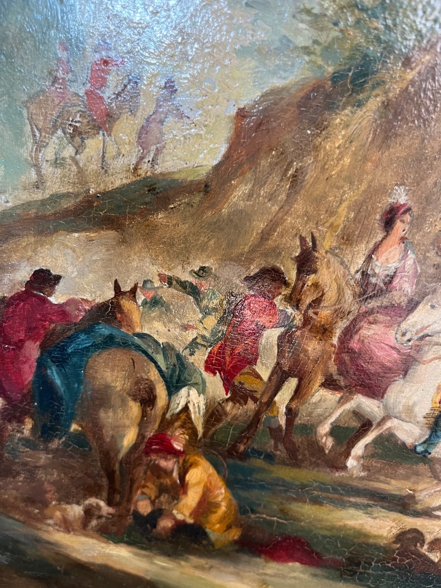 Painting On Wood, 18th, Modello Of An Equestrian Scene.-photo-3