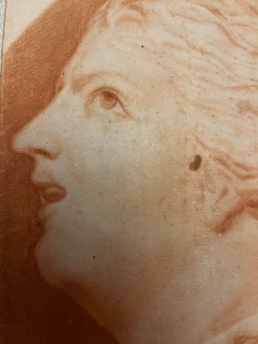 Two Portraits In La Sanguine, 17th Or 18th Century. Italy-photo-2