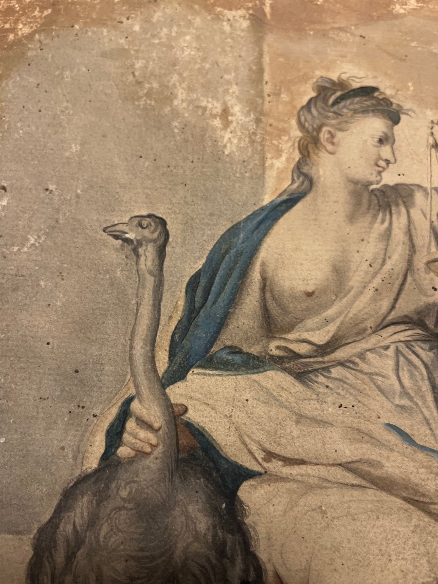 Amazing Portrait Of Justice Holding An Ostrich By The Neck. 18th -photo-2