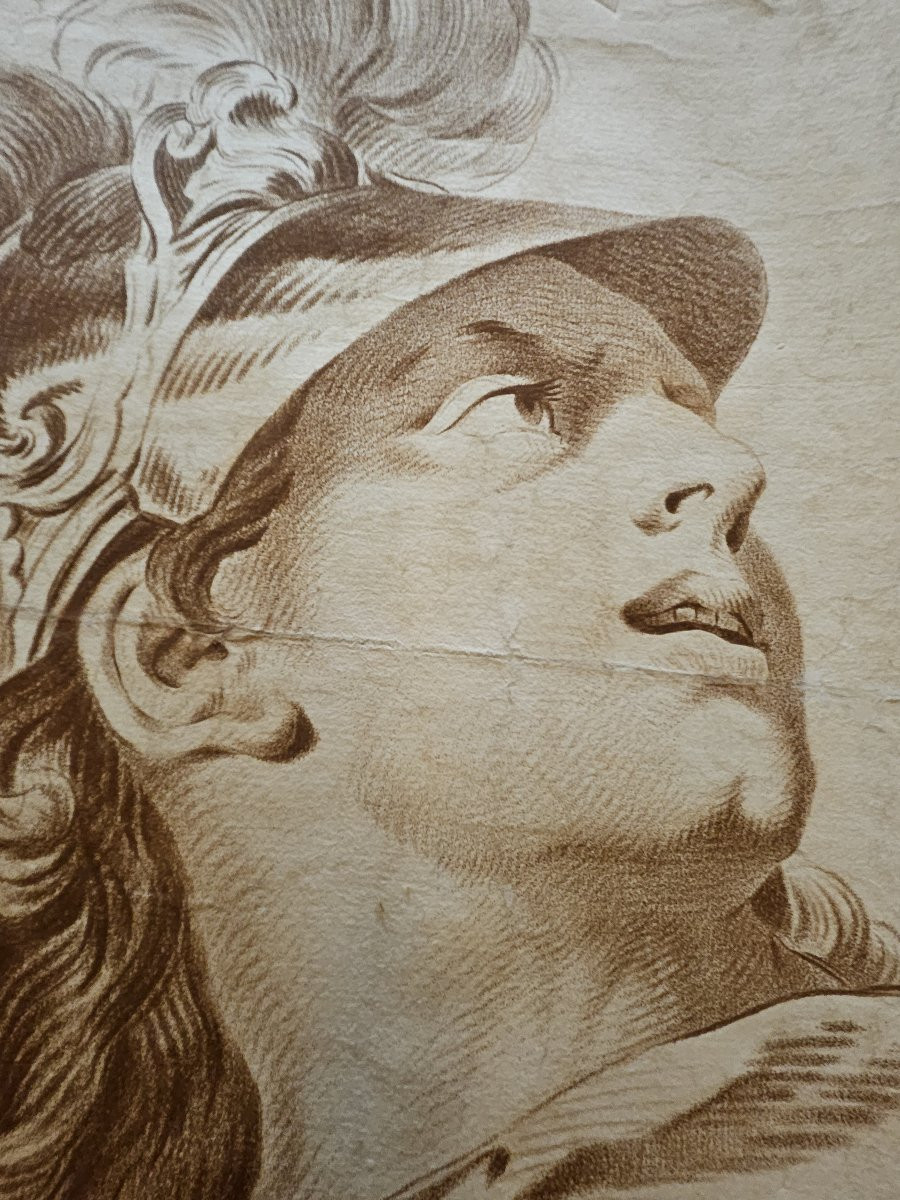 Large Engraving In The Manner Of Red Chalk Presenting The Head Of Jason, By Jf De Troy. 18th Century.-photo-4