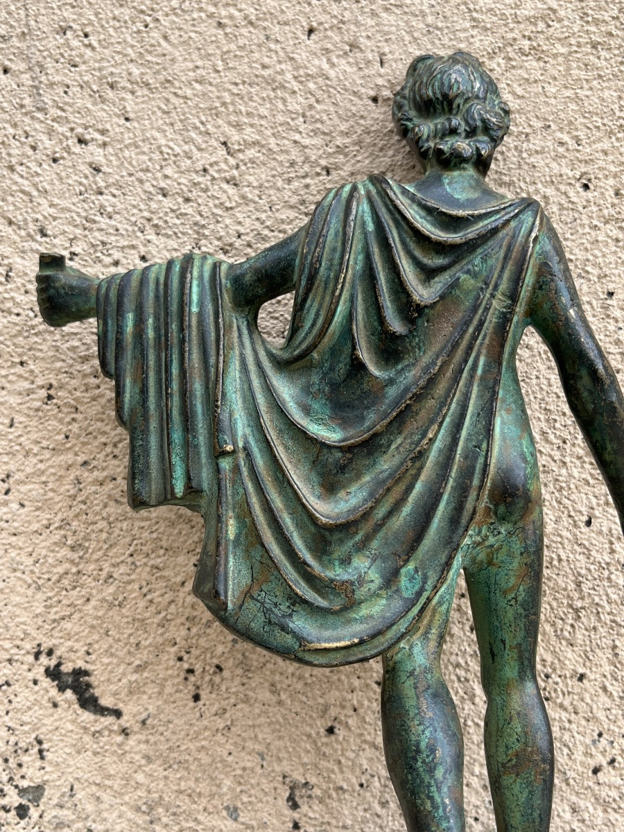 Bronze à Patine Verte, Napolitain, Grand Tour. XIX Eme. Apollon Du Belvédère.-photo-1