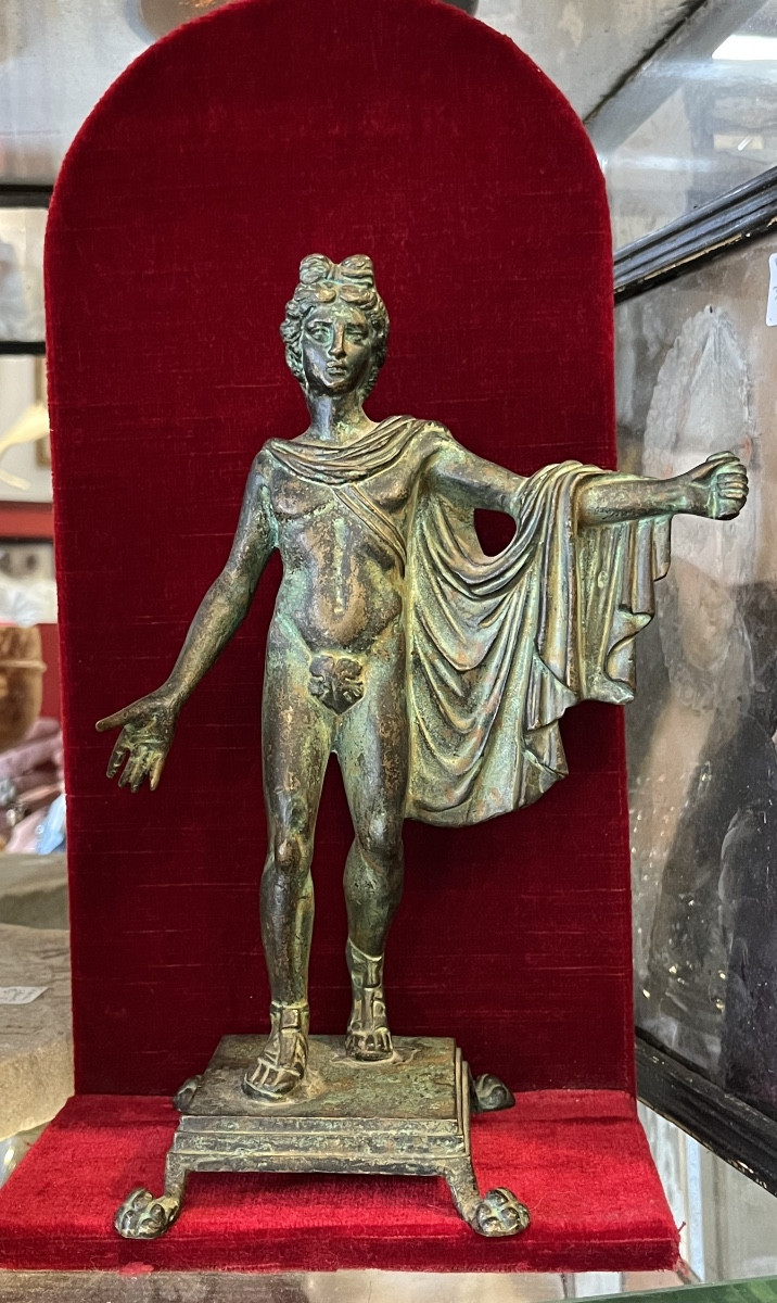 Bronze à Patine Verte, Napolitain, Grand Tour. XIX Eme. Apollon Du Belvédère.