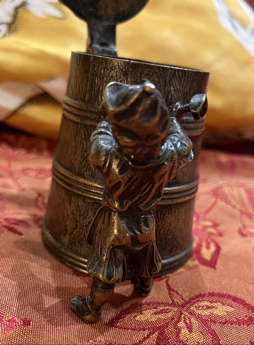 Small Bronze Pot, Barrel-shaped, Crafted By A Young Craftsman. 19th Century. Germany? -photo-3